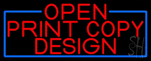 Red Open Print Copy Design With Blue Border LED Neon Sign