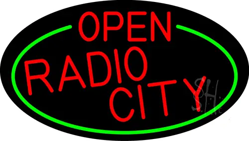 Red Open Radio City Oval With Green Border LED Neon Sign