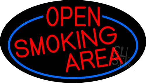 Red Open Smoking Area Oval With Blue Border LED Neon Sign