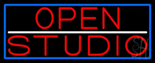 Red Open Studio With Blue Border LED Neon Sign