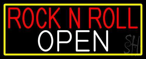 Rock N Roll Open With Yellow Border LED Neon Sign