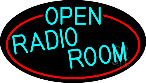 Turquoise Open Radio Room Oval With Red Border LED Neon Sign