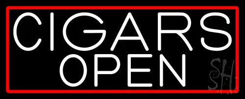 White Cigars Open With Red Border LED Neon Sign
