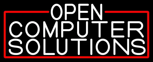 White Open Computer Solutions With Red Border LED Neon Sign