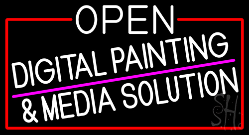 White Open Digital Painting And Media Solution With Border LED Neon Sign