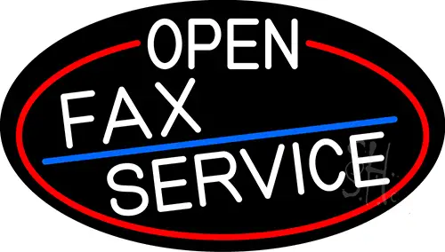 White Open Fax Service Oval With Red Border LED Neon Sign
