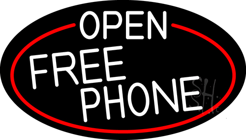 White Open Free Phone Oval With Red Border LED Neon Sign