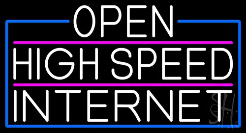 White Open High Speed Internet With Blue Border LED Neon Sign