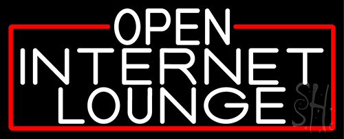 White Open Internet Lounge With Red Border LED Neon Sign