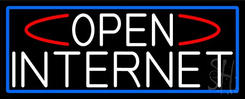 White Open Internet With Blue Border LED Neon Sign