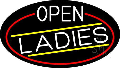 White Open Ladies Oval With Red Border LED Neon Sign