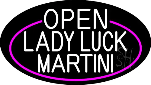 White Open Lady Luck Martini Oval With Pink Border LED Neon Sign