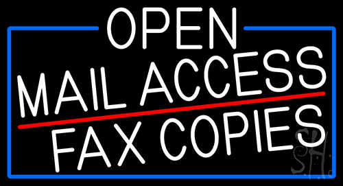 White Open Mail Access Fax Copies With Blue Border LED Neon Sign