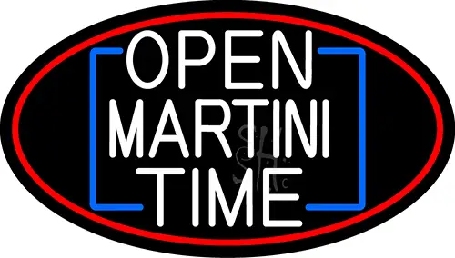 White Open Martini Time Oval With Red Border LED Neon Sign