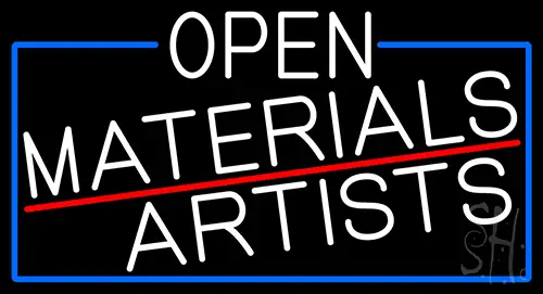 White Open Materials Artists With Blue Border LED Neon Sign