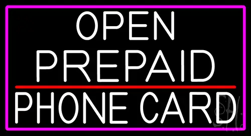 White Open Prepaid Phone Card With Pink Border LED Neon Sign