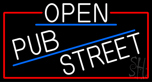 White Open Pub Street With Red Border LED Neon Sign