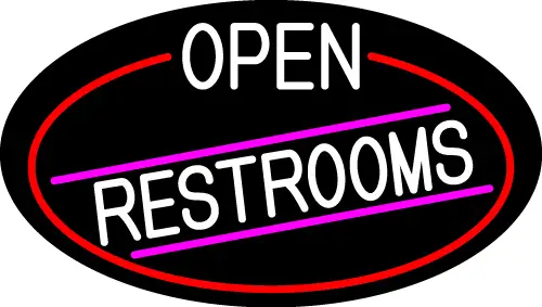 White Open Restrooms Oval With Red Border LED Neon Sign