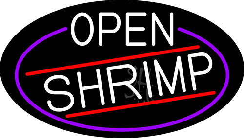 White Open Shrimp Oval With Blue Border LED Neon Sign