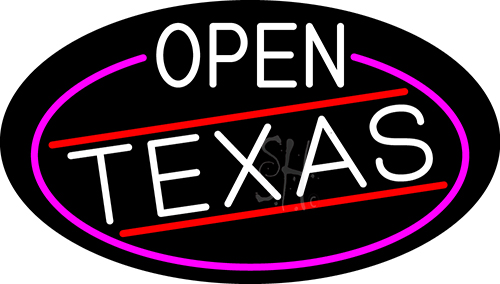 White Open Texas Oval With Pink Border LED Neon Sign