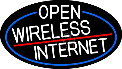White Open Wireless Internet Oval With Blue Border LED Neon Sign
