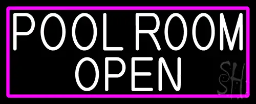 White Pool Room Open With Pink Border LED Neon Sign