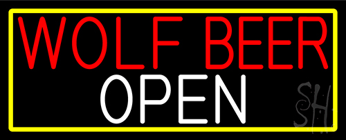 Wolf Beer Open With Yellow Border LED Neon Sign