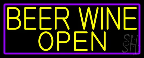 Yellow Beer Wine Open With Purple Border LED Neon Sign