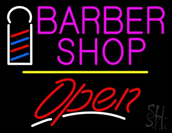Pink Barber Shop Logo Open Yellow Line LED Neon Sign