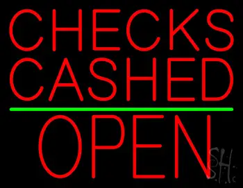 Checks Cashed Block Open Green Line LED Neon Sign