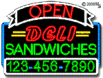 Deli Sandwiches Open and Closed with Phone Number Animated LED Sign