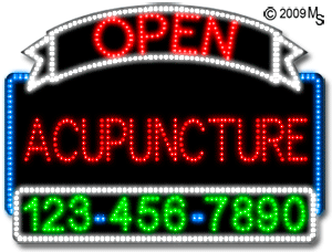 Acupuncture Open with Phone Number Animated LED Sign