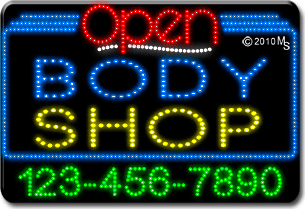Body Shop Open with Phone Number Animated LED Sign