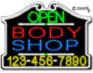 Body Shop Open with Phone Number Animated LED Sign