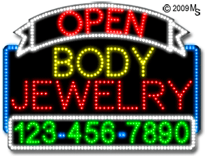 Body Jewelry Open with Phone Number Animated LED Sign