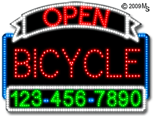 Bicycle Open with Phone Number Animated LED Sign