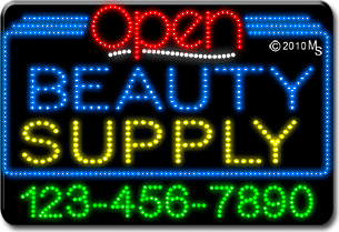 Beauty Supply Open with Phone Number Animated LED Sign