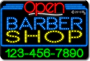 Barber Shop Open with Phone Number Animated LED Sign