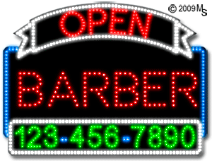Barber Open with Phone Number Animated LED Sign