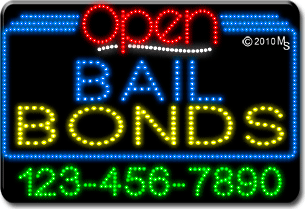 Bail Bonds Open with Phone Number Animated LED Sign