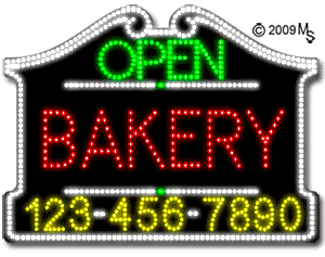 Bakery Open with Phone Number Animated LED Sign
