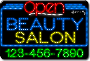 Beauty Salon Open with Phone Number Animated LED Sign