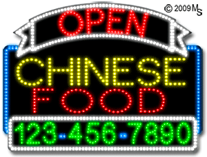 Chinese Food Open with Phone Number Animated LED Sign