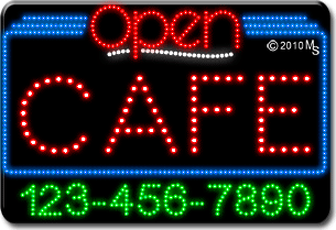Cafe Open with Phone Number Animated LED Sign