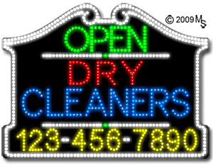 Dry Cleaners Open with Phone Number Animated LED Sign