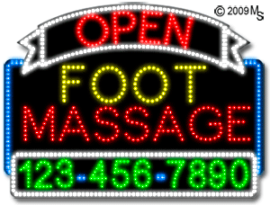 Foot Massage Open with Phone Number Animated LED Sign