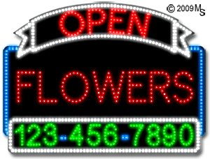 Flowers Open with Phone Number Animated LED Sign