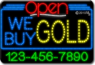 We Buy Gold Open with Phone Number Animated LED Sign