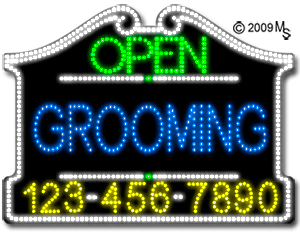 Grooming Open with Phone Number Animated LED Sign