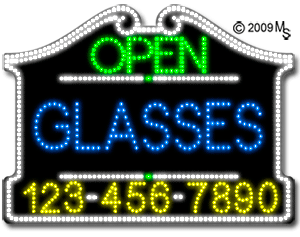 Glasses Open with Phone Number Animated LED Sign